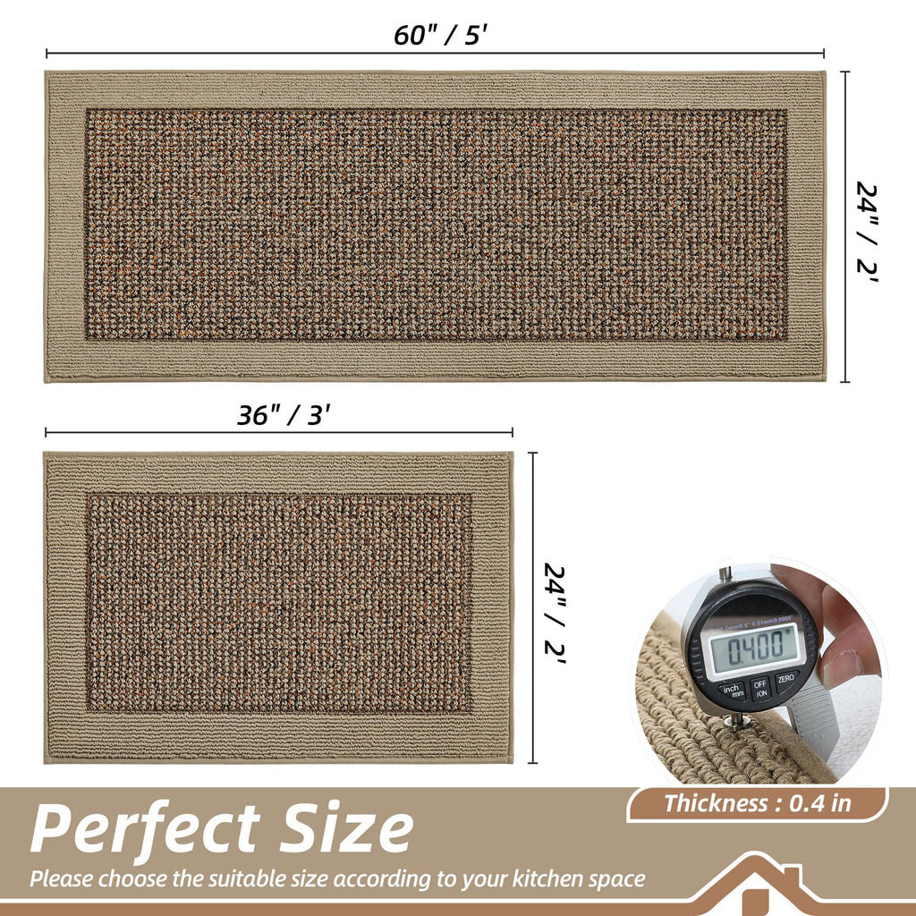 BEQHAUSE Kitchen Rugs and Mats Set of 2 Non-Slip Kitchen Mats for Floor, Absorbent and Stain Resistant Kitchen Runner, Machine Washable Rugs for Kitchen, Laundry & Sink, 24"x36"+24"x60", Taupe