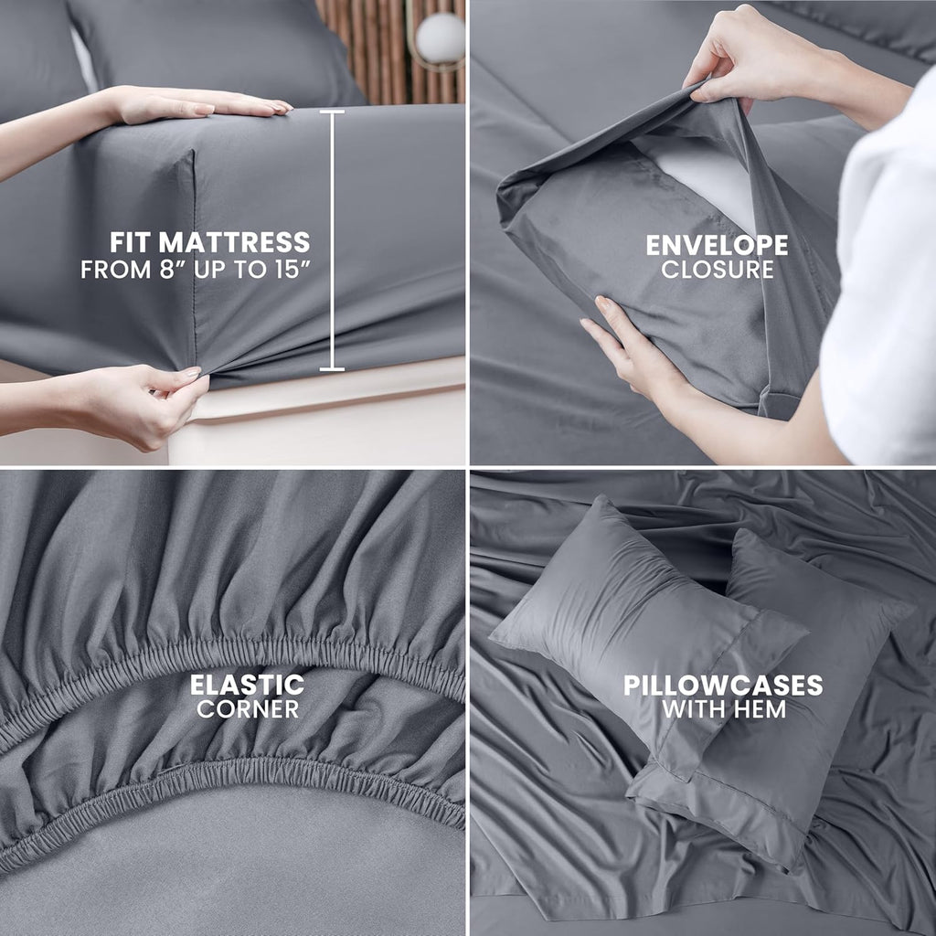 Utopia Bedding King Bed Sheets Set - Soft Brushed Microfiber | Fade & Shrinkage Resistant - Grey