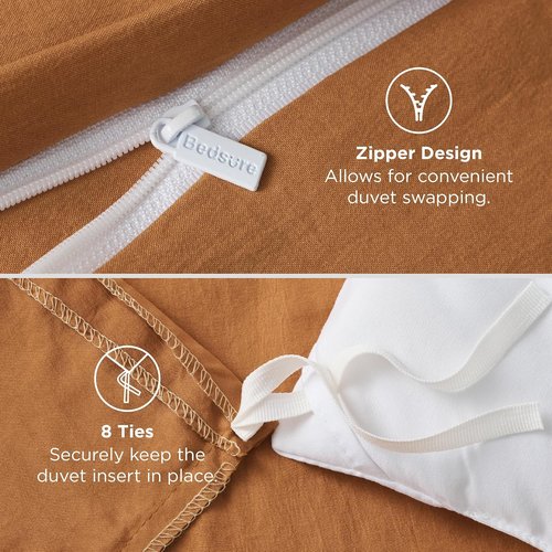 Bedsure Honey Ginger Duvet Cover Set - Extra Soft King Size 3-Piece Bedding, 104x90 Inches with Zipper Closure & 2 Pillow Shams