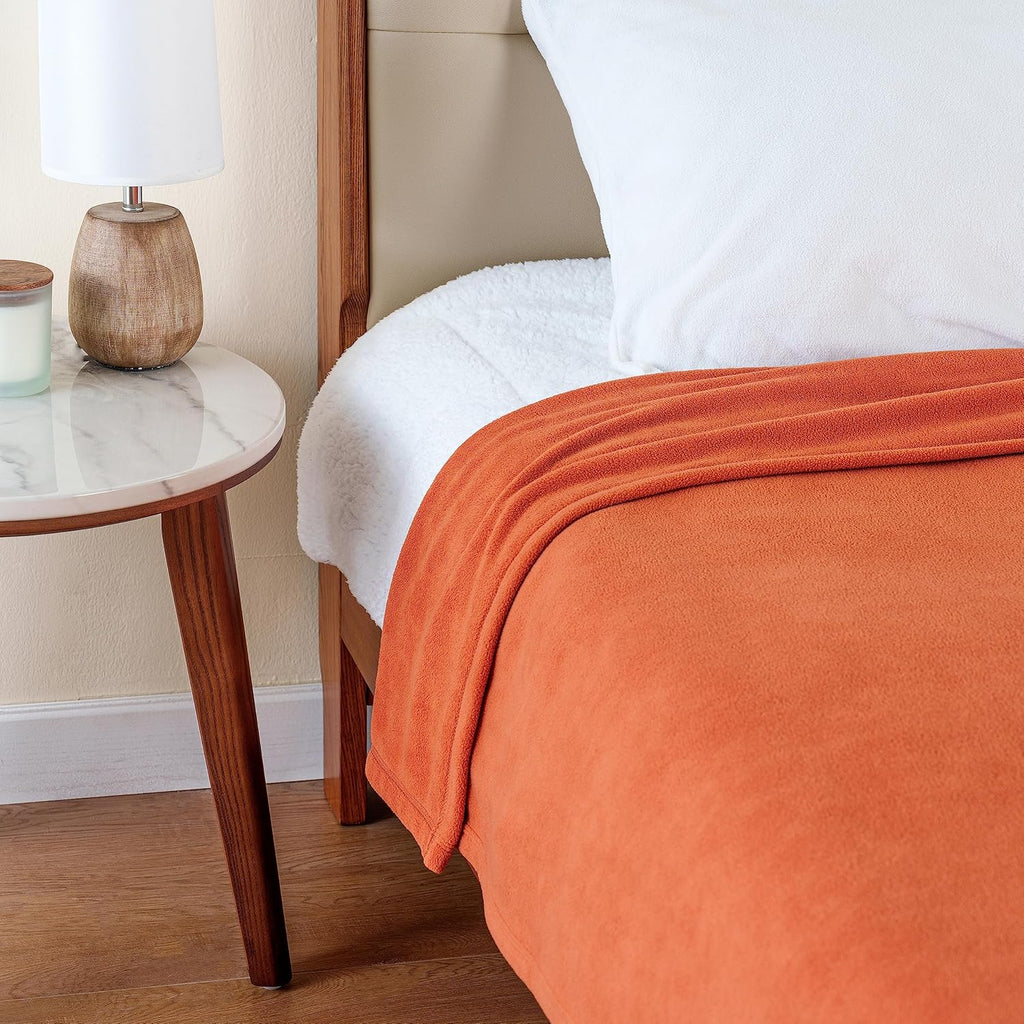Berkshire Blanket Microfleece King Size Bed Blanket - Lightweight Plush Amberglow Orange, 90x108 Inches