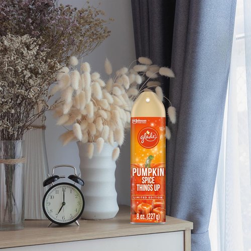Glade Pumpkin Air Freshener, Pumpkin Spice Things Up, 3 Pack, Odor Eliminator, Fall Seasonal Scent, Halloween, Thanksgiving, Christmas Holiday Fragrance Spray, Cozy Autumn Air Freshener, 8 oz Each