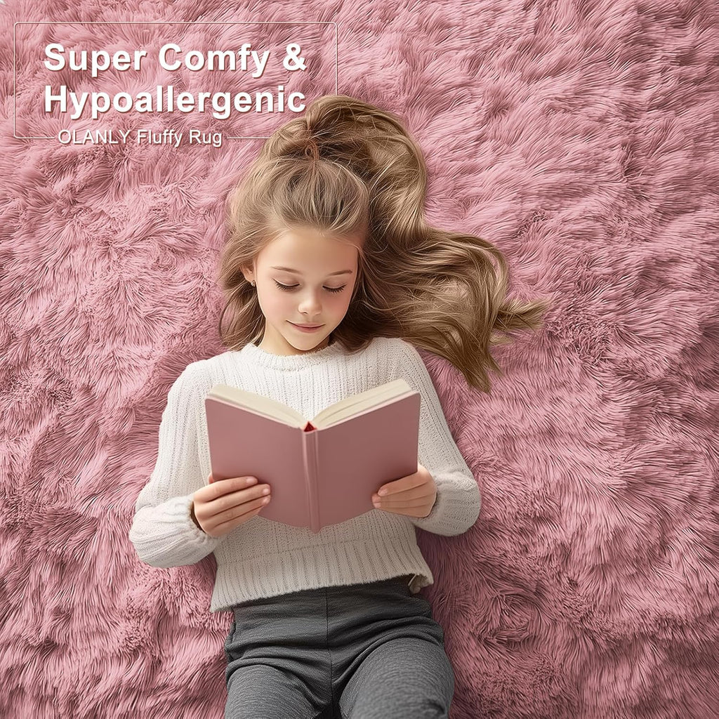 OLANLY Runner Rug - Soft Fluffy Machine Washable Carpet for Hallway & Bedroom | Pale Pink 2x6 ft