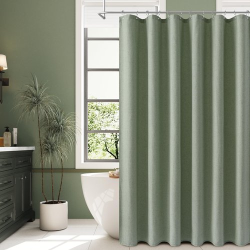 Naturoom Light Sage Linen Shower Curtain, Country Boho Farmhouse Bath Decor Shower Curtains Neutral Cloth Weighted Textured Fabric Bath Curtain Liner with Hooks, 72x72