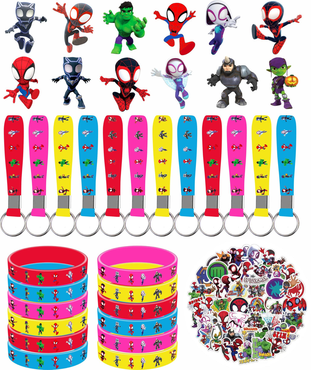 sAleix Spidey Birthday Party Supplies, 86Pcs Party Gifts and Toy Set for Spider Theme Party
