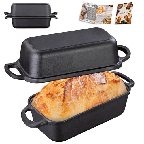 GRMImosa 2 in 1 Cast Iron Bread Loaf Pan with Lid, Loaf Pans for Baking Bread 9x5 Inch, Even Heat Distribution for Meatloaf, Homemade Bread