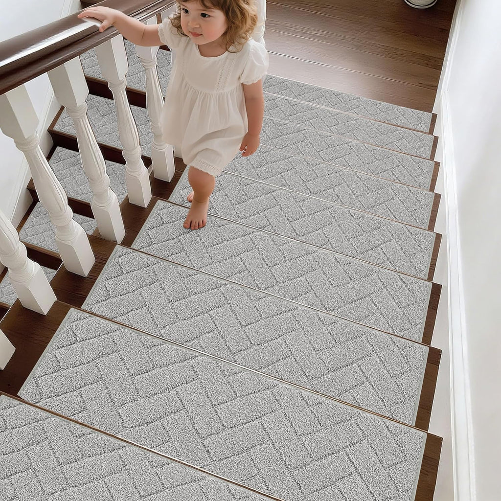 BEQHAUSE Non-Slip Carpet Stair Treads - Soft Indoor Stair Runners, 9" x 28", Grey, 15pcs