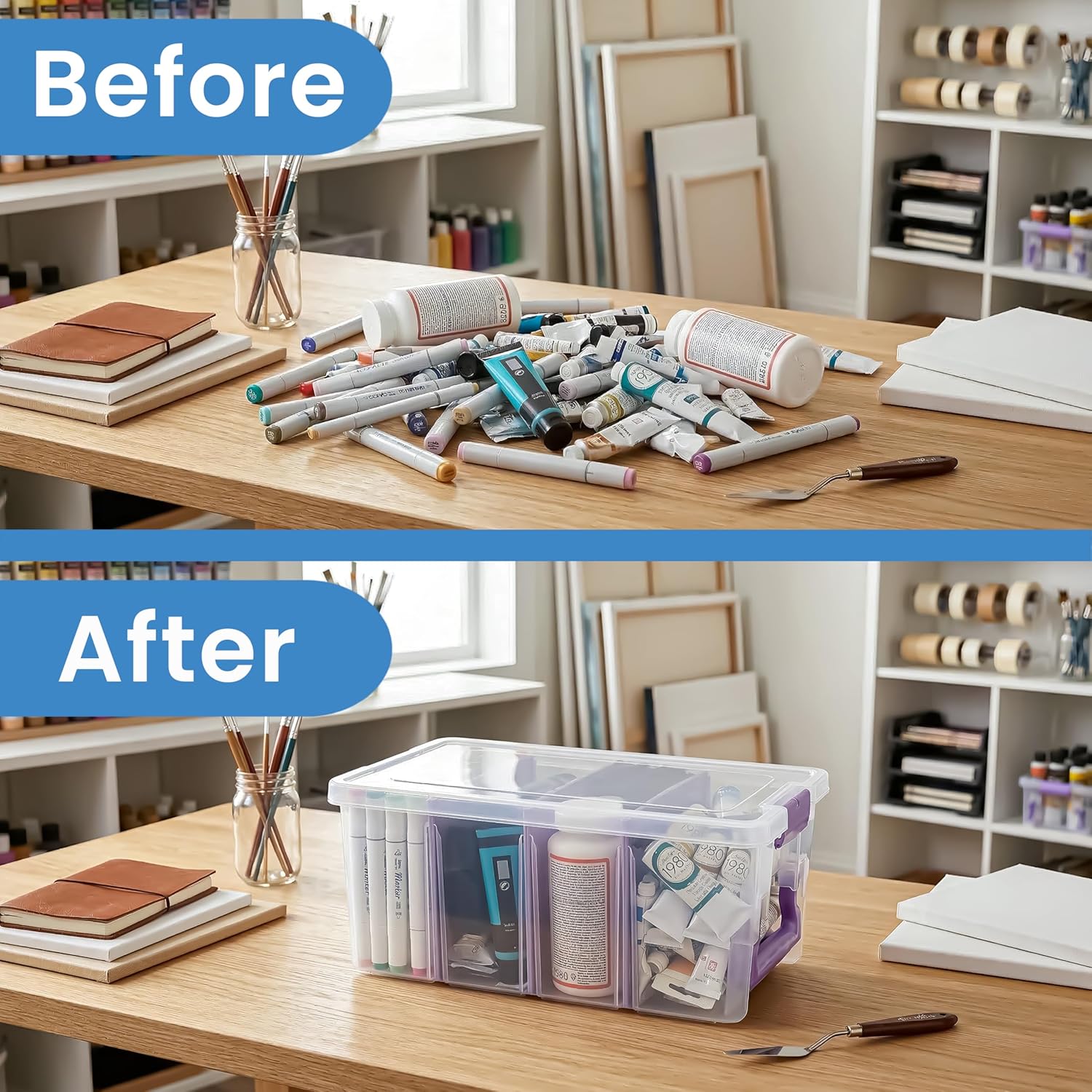 ArtBin Semi Satchel Craft Organizer - Clear Portable Storage Case with 3 Dividers for Supplies