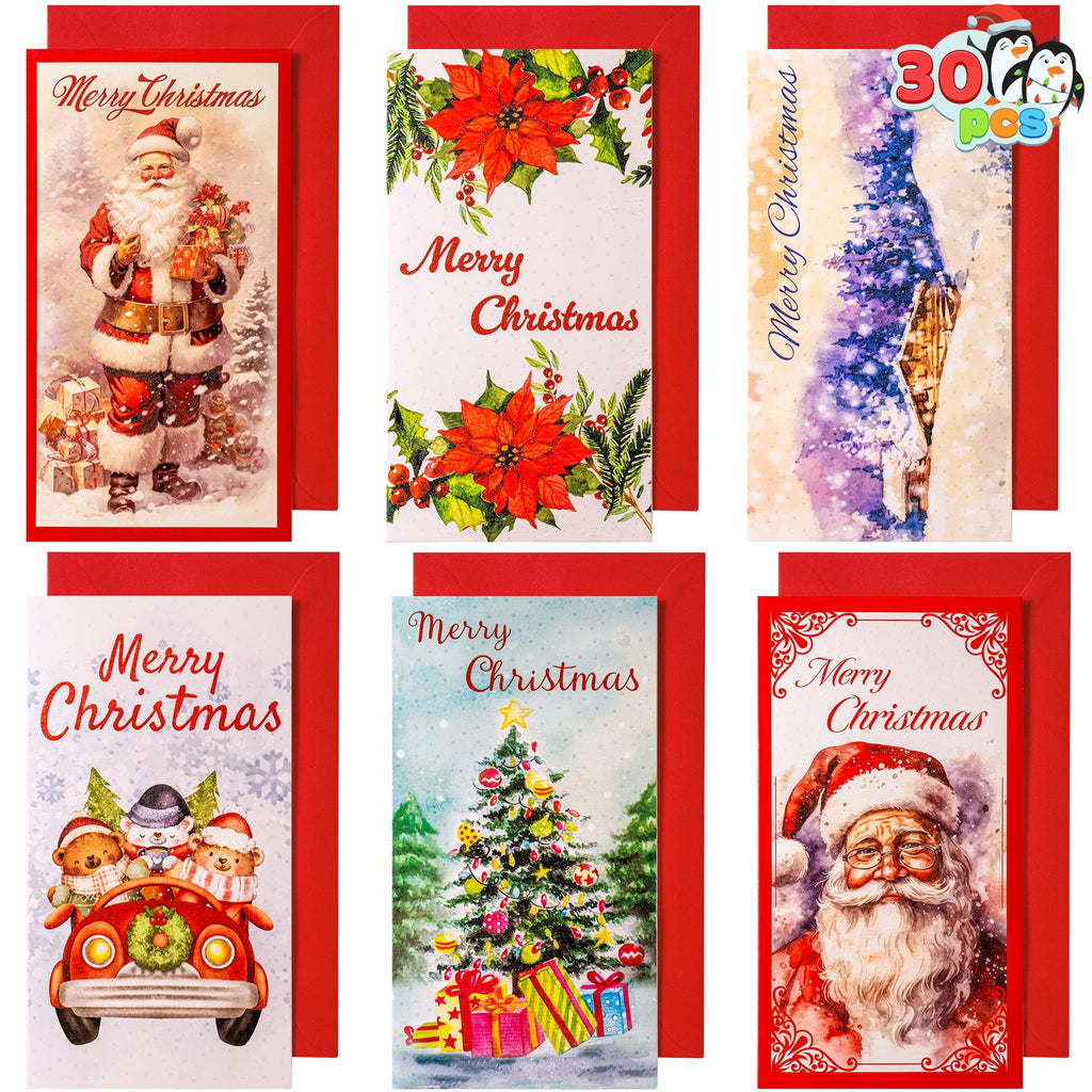 JOYIN 30 PCS Christmas Classic Money Cards with Envelopes, Xmas Money Cards for Gift Holder, Cash Holder Bulk Assorted for Holiday Season, Party Supplies, Snow Holiday