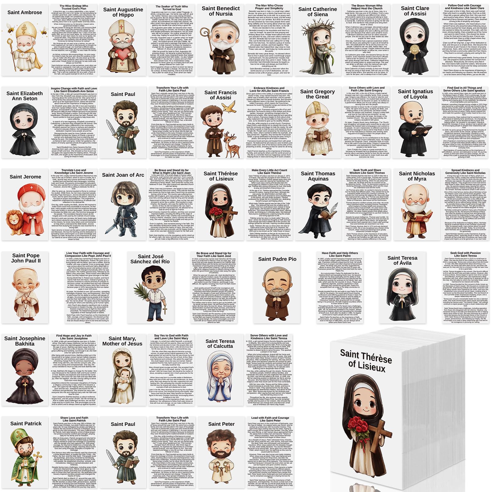 Motiskyy 120 Pcs Catholic Gift Catholic Prayer Card with Saint Stories Cute Holy Prayer Card Bookmark Bulk for Teacher Student Sunday School Classroom Bible Study Religious Education Activity