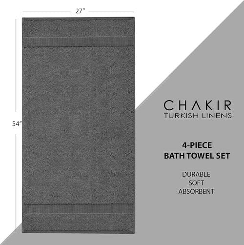 Chakir Turkish Linens - Premium 100% Cotton Bath Towels | Soft & Absorbent | 4-Piece Set in Dark Gray