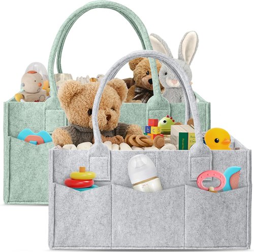 HIPHOP PANDA Diaper Caddy Organizer - Versatile Nursery & Car Storage for Baby Essentials | Dual-Color Set (Grey/Green)