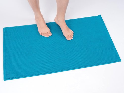 Cotton Paradise Non-Slip Bath Mat - 100% Cotton, Soft & Absorbent, 17x24 Inch, Aqua Blue