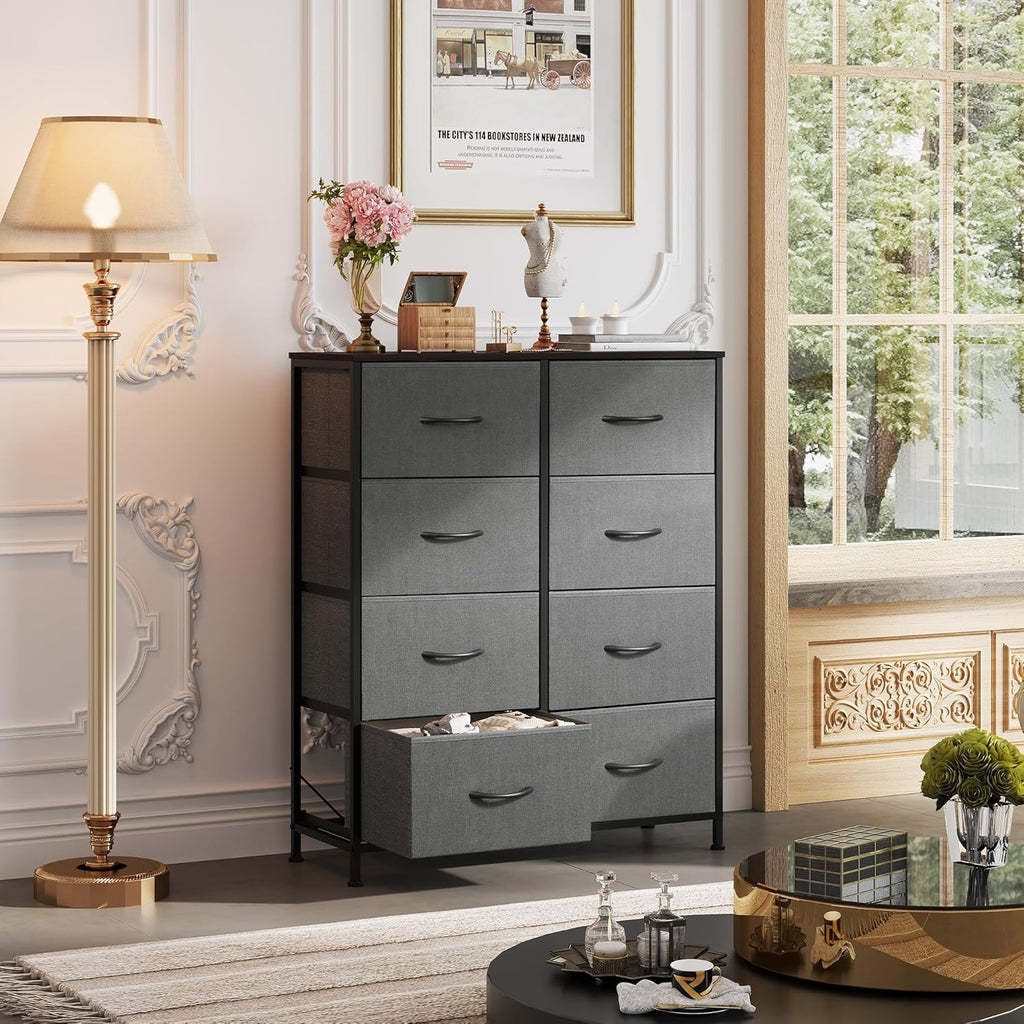 WLIVE Fabric Dresser - Tall 8-Drawer Storage Tower with Fabric Bins | Dark Gray for Bedroom & Living Room