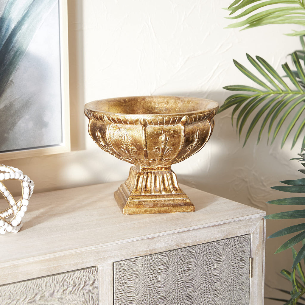 Deco 79 Polystone Decorative Decorative Bowl Ornate Decorative Container, Decorative Keepsake Box 11" x 11" x 9", Gold