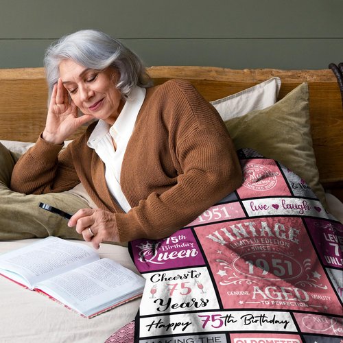 Sunhygge 75th Birthday Gifts for Women Blanket 60"x 50", Gifts for 75 Year Old Woman, 75 Year Old/1951 Birthday Gifts for Women, 75th Birthday Gift Ideas for Mom/Female