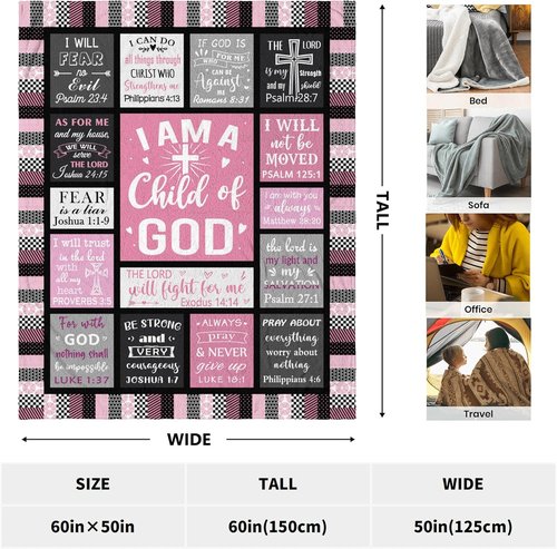 CUJUYO Christian Blanket - Inspirational "I Am a Child of God" Design | 60"x50" for Women & Girls
