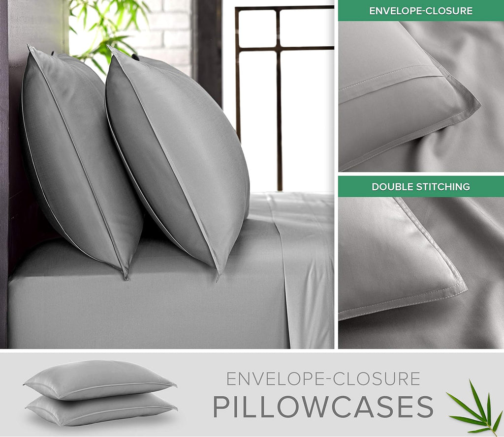 Pure Bamboo Short Queen Sheets - 100% Organic Viscose, Soft & Cooling Bed Set (60"x75") | Stone Grey, 2-Year Quality Promise