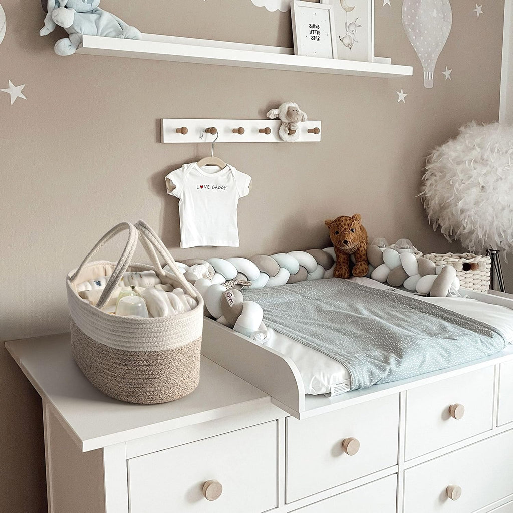 Skiennix Diaper Caddy Organizer - Stylish Baby Storage Basket for Newborn Essentials | Small, White & Beige Brown