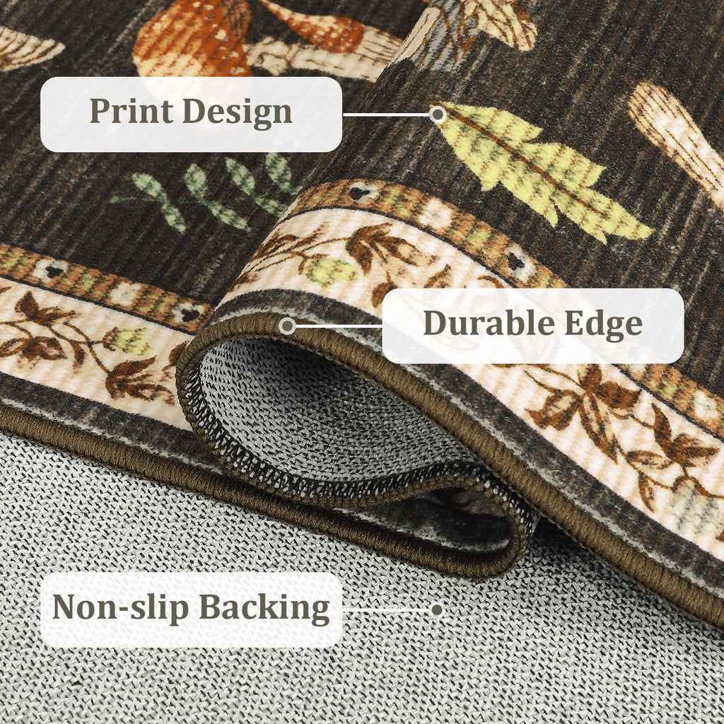 ROYHOME Mushroom Insect Washable Rug 2x6 Runners for Hallways, Boho Kitchen Runner Rugs Non Slip Bath Runner, Modern Bedroom, Soft Long Entryway Bathroom Laundry Dorm, Brown