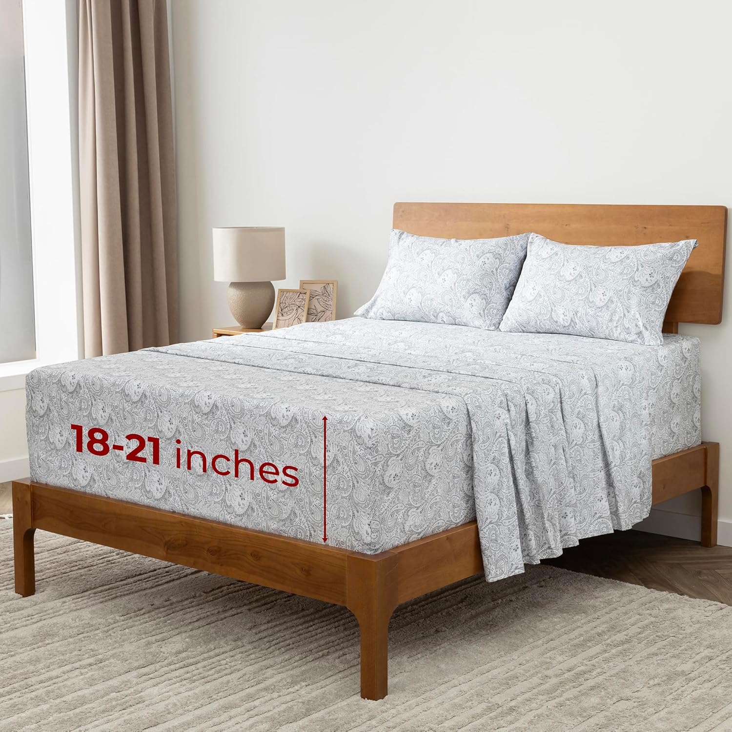 Mellanni Extra Deep Queen Sheets | 4 PC Hotel Luxury Bedding - Ultra Soft, Cooling, Wrinkle Resistant (Queen, Paisley Gray)