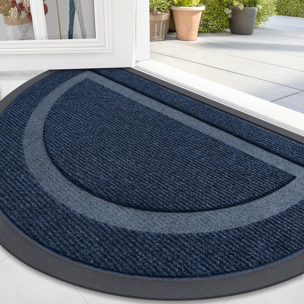 OLANLY Half Circle Door Mat - Waterproof All-Weather Entrance Mat | Easy Clean Natural Rubber, 47x32, Blue