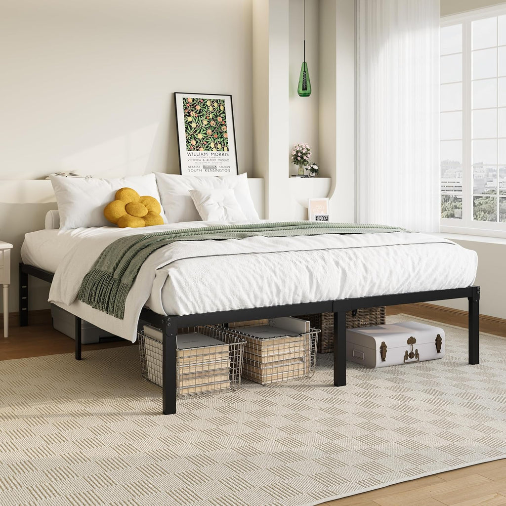 Allewie Full Size Bed Frame - 14-Inch Metal Platform Design with Storage Space | Easy Assembly, Black