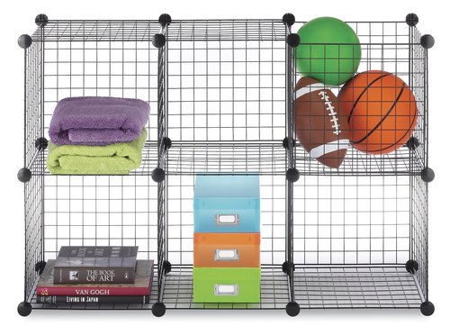 Whitmor Storage Cubes - Stackable Interlocking Wire Shelves - 14.25"D x 14.5"W x 14.5"H - Black (Set of 6)