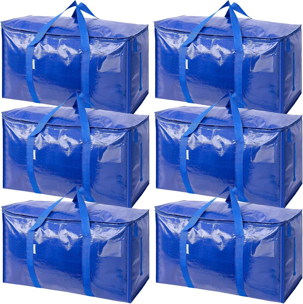TICONN Extra Large Moving Bags - Heavy-Duty Storage Totes with Zippers & Handles | 30 Gallon, 6 Pack