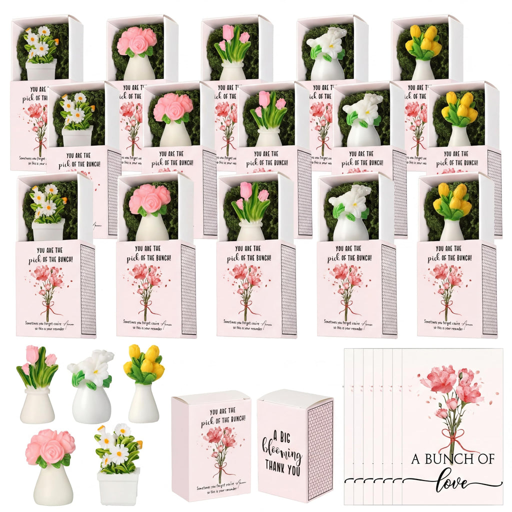 VioraWhite 36 Sets Thank You Gifts for Women Bulk Mini Tiny Flowers with Flowerpot Vase Box Motivational Office Desk Decor Employee Appreciation Gifts for Mothers Day Teacher Office Staff Team