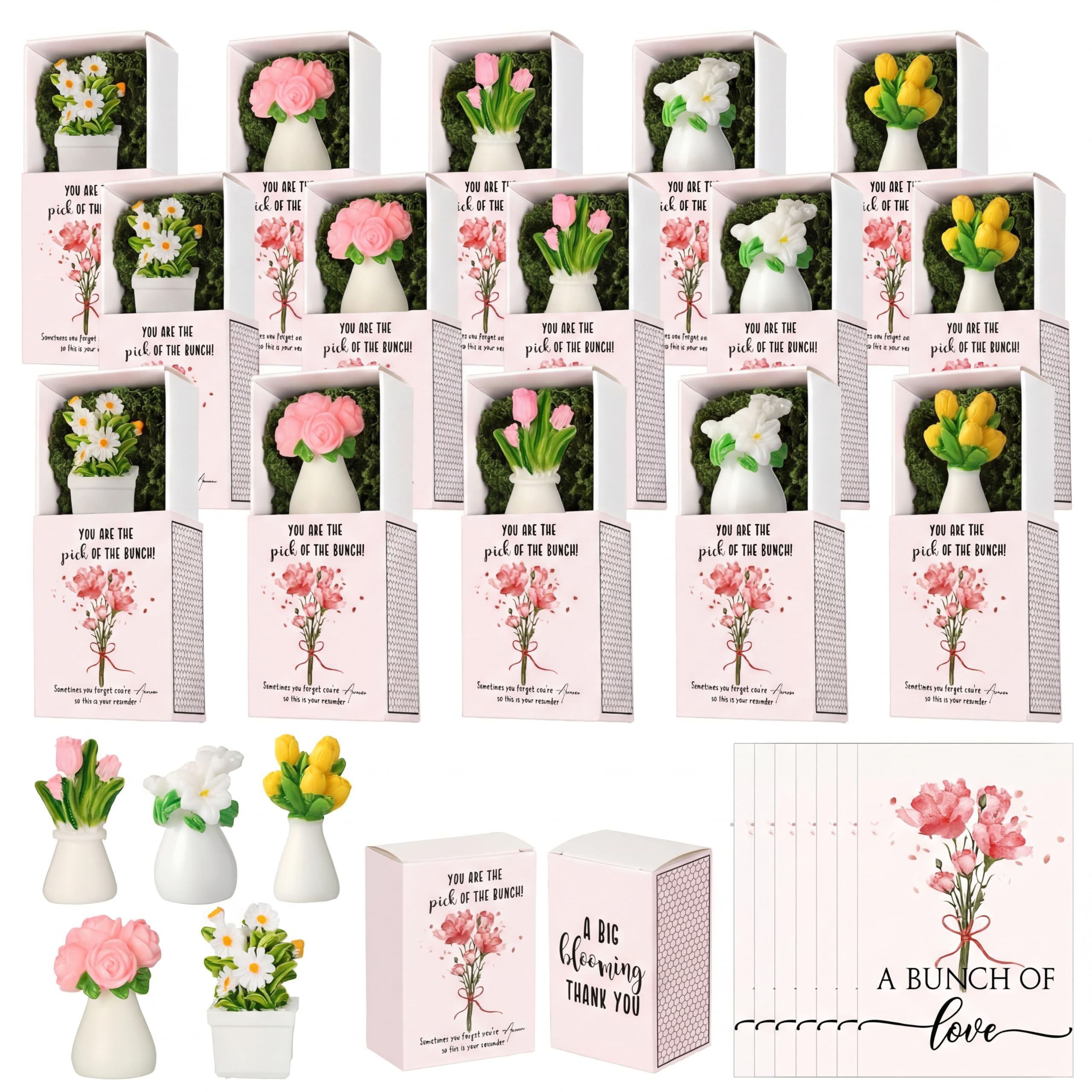 VioraWhite 36 Sets Thank You Gifts for Women Bulk Mini Tiny Flowers with Flowerpot Vase Box Motivational Office Desk Decor Employee Appreciation Gifts for Mothers Day Teacher Office Staff Team