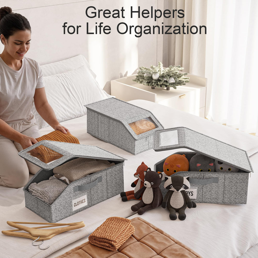WYZJC 4 PCS Hat Organizer for Baseball Caps, Multi Functional Storage Box (Accommodates 48 Hats) with Visible Window and Zipper - Gray