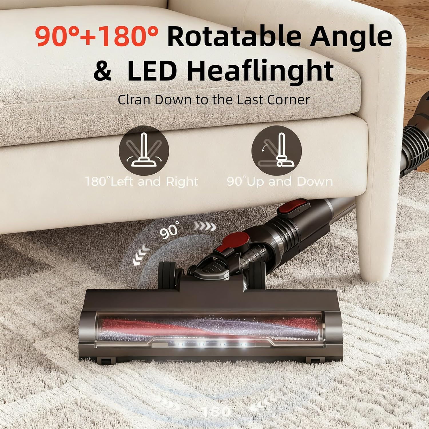 RONEAIR Cordless Vacuum Cleaner - Powerful 40Kpa Suction, Self-Standing Design | 45 Mins Runtime for Pet Hair & Hard Floors