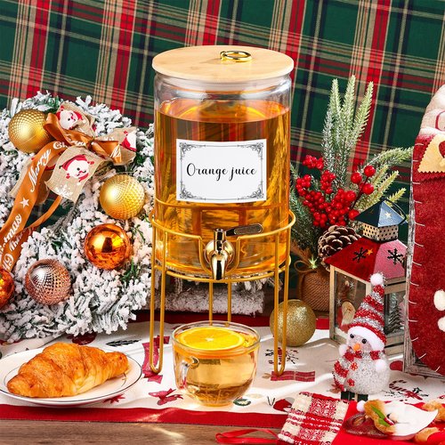 1 Gallon Drink Dispenser,2 Pack Glass Beverage Dispenser With Stand,Juice Containers with Lid for Party,Drink Dispensers for Parties With Spigot for Lemonade/Soda/Tea