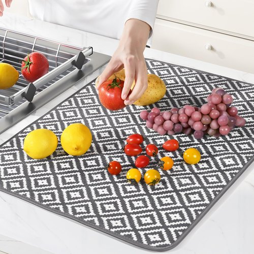 Subekyu 2 Pack Dish Drying Mat, 24*18 inch Ultra Absorbent Microfiber Dishes Drainer Mats for Kitchen Counter, Large Size Dish Drying Pad with Rhombus patterns