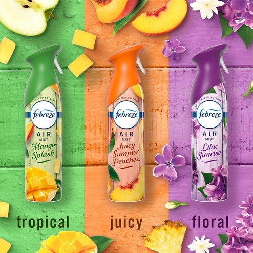 Febreze Air Mist | Odor-Fighting Room Spray Variety Pack - Lilac Sunrise, Summer Peaches, Mango Splash | 8.1oz (Pack of 3)