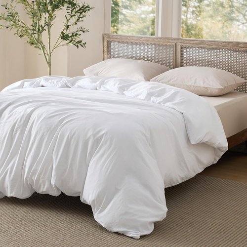 Bedsure Duvet Cover - Ultra Soft Prewashed Cotton-Like Polyester | Full Size 80x90 Inches, White