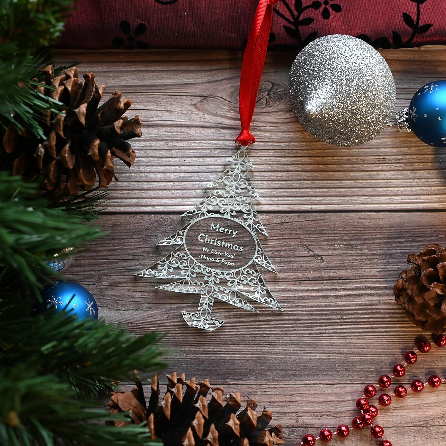 Personalized Christmas Ornaments by [Brand Name] - Unique Gift Box for Engagements, Weddings & Babies | Acrylic Lace Design