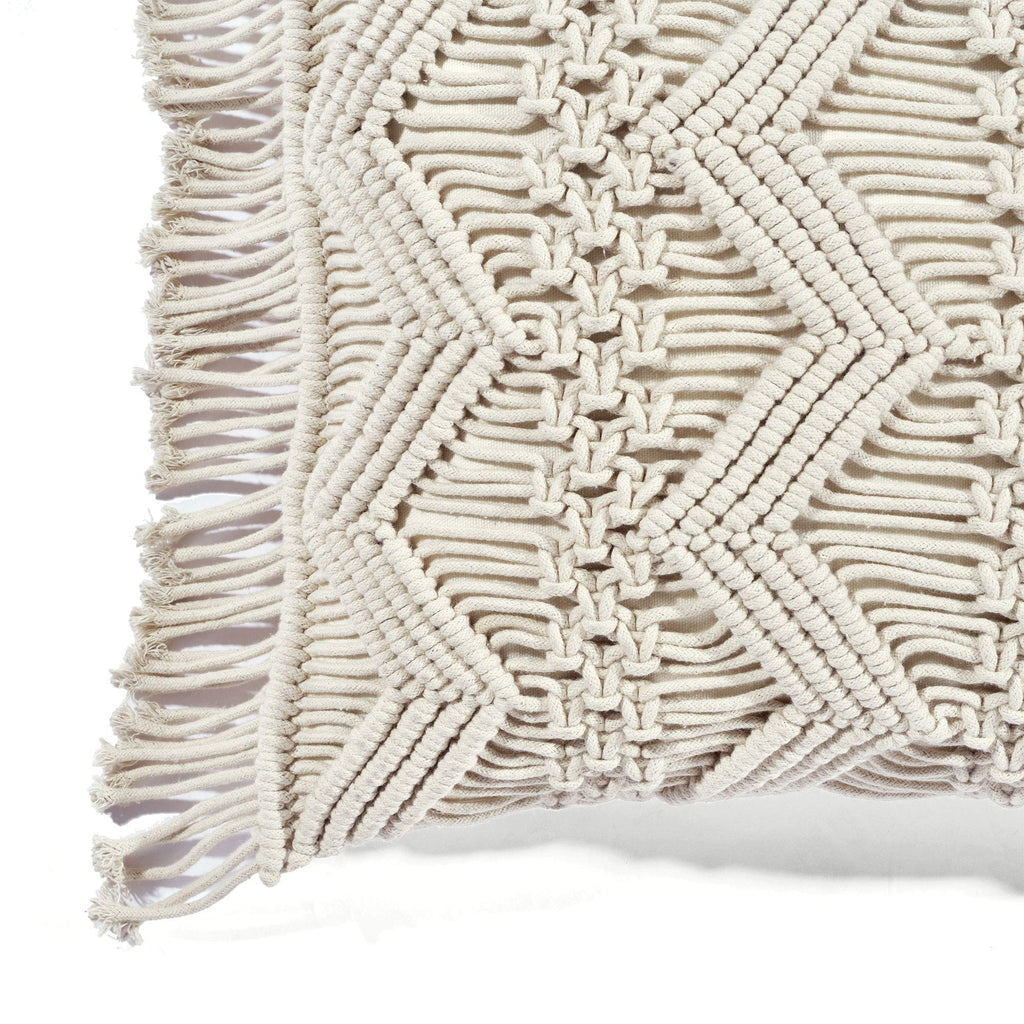 Lush Decor Studio Chevron Macrame Decorative Throw Pillow Cover, 20" W x 13" L, Neutral - Rectangle Pillow Cover - Throw Pillows For Bed, Couch, Or Chair
