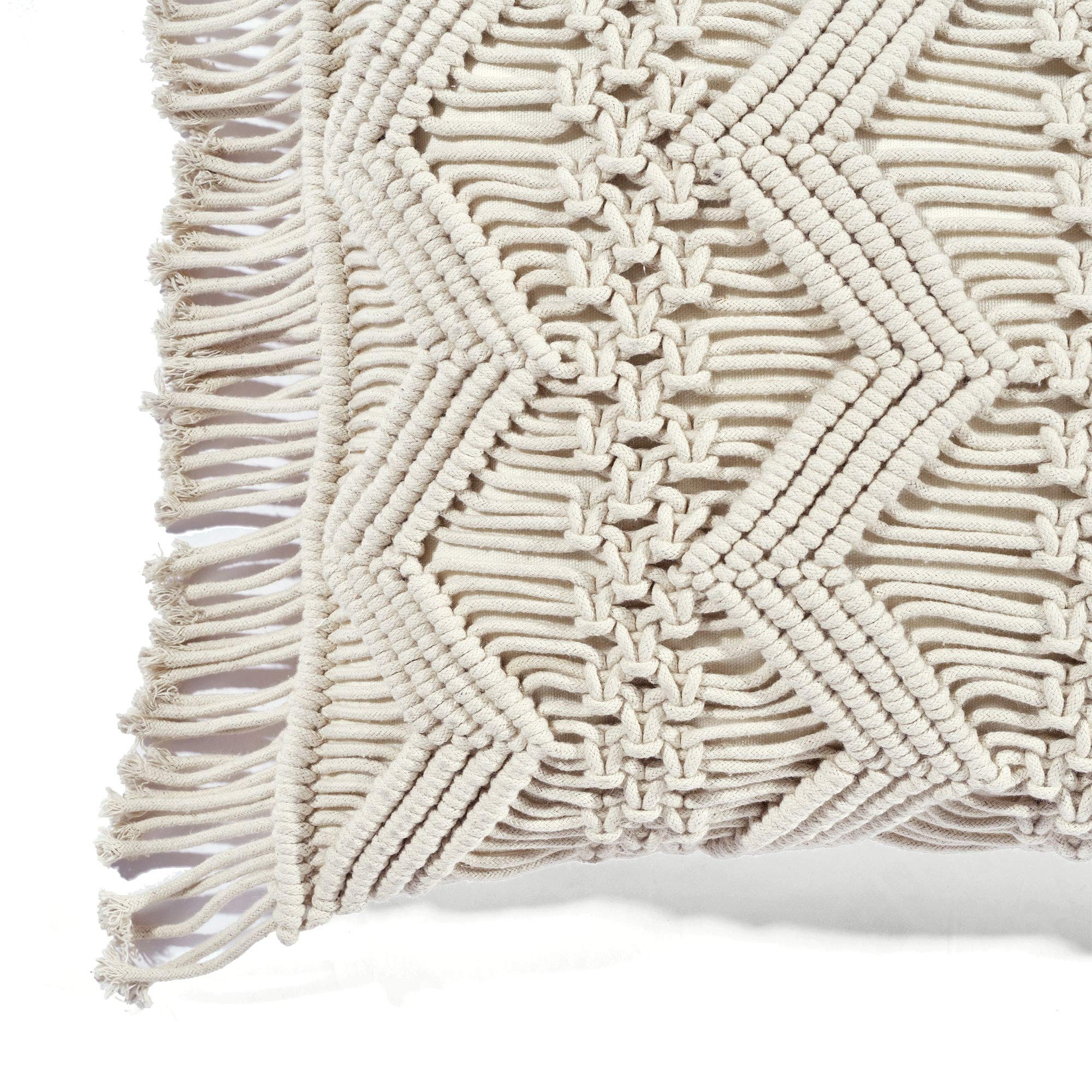 Lush Decor Studio Chevron Macrame Decorative Throw Pillow Cover, 20" W x 13" L, Neutral - Rectangle Pillow Cover - Throw Pillows For Bed, Couch, Or Chair