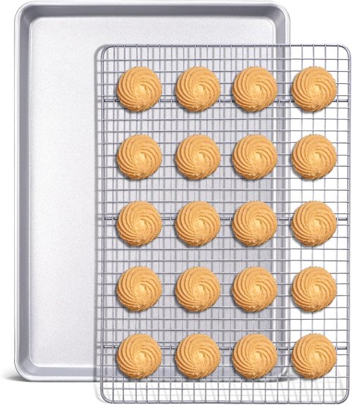 HONGBAKE Nonstick Baking Sheet with Rack - 13'' X 18'' Durable Cookie Pan & Cooling Rack, Space Silver
