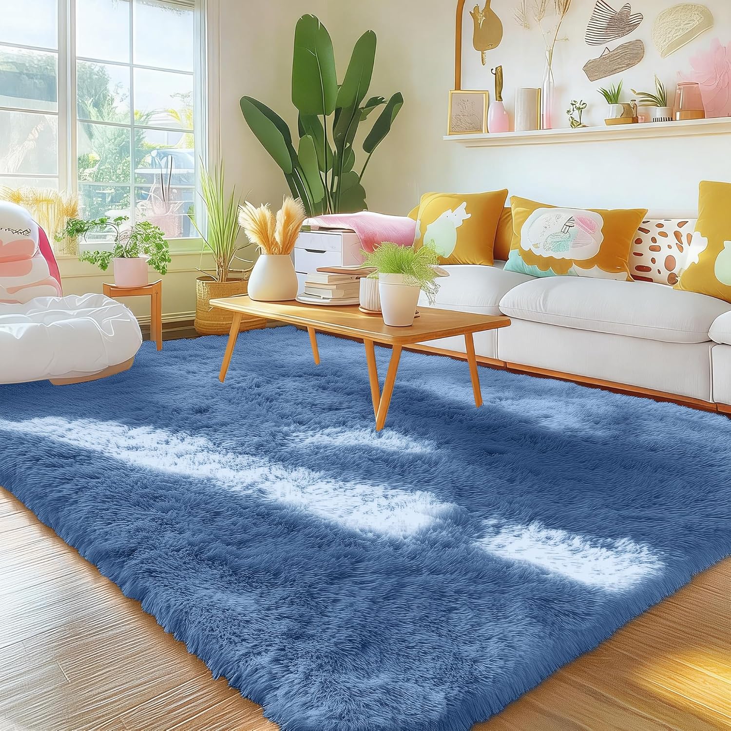 OLANLY Area Rug - Soft Fluffy Shaggy Design | Machine Washable 4x5.9 ft - Perfect for Living Room & Nursery Decor, Blue