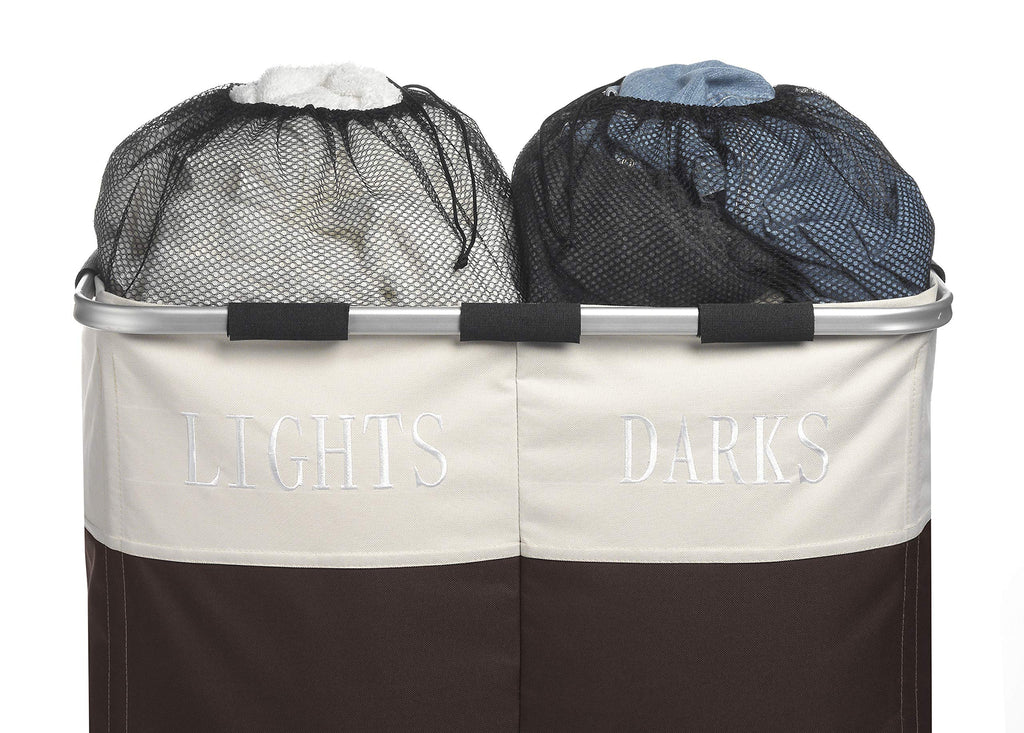 Whitmor Easycare Double Laundry Hamper - Lights and Darks Separator - Espresso, 2 Section