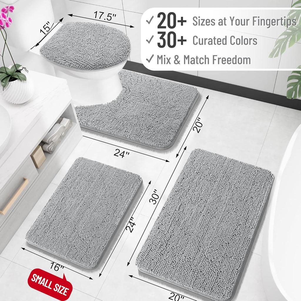OLANLY Bathroom Rugs - Extra Soft Chenille Bath Mats | Quick Dry, Machine Washable, 30x20, Light Grey