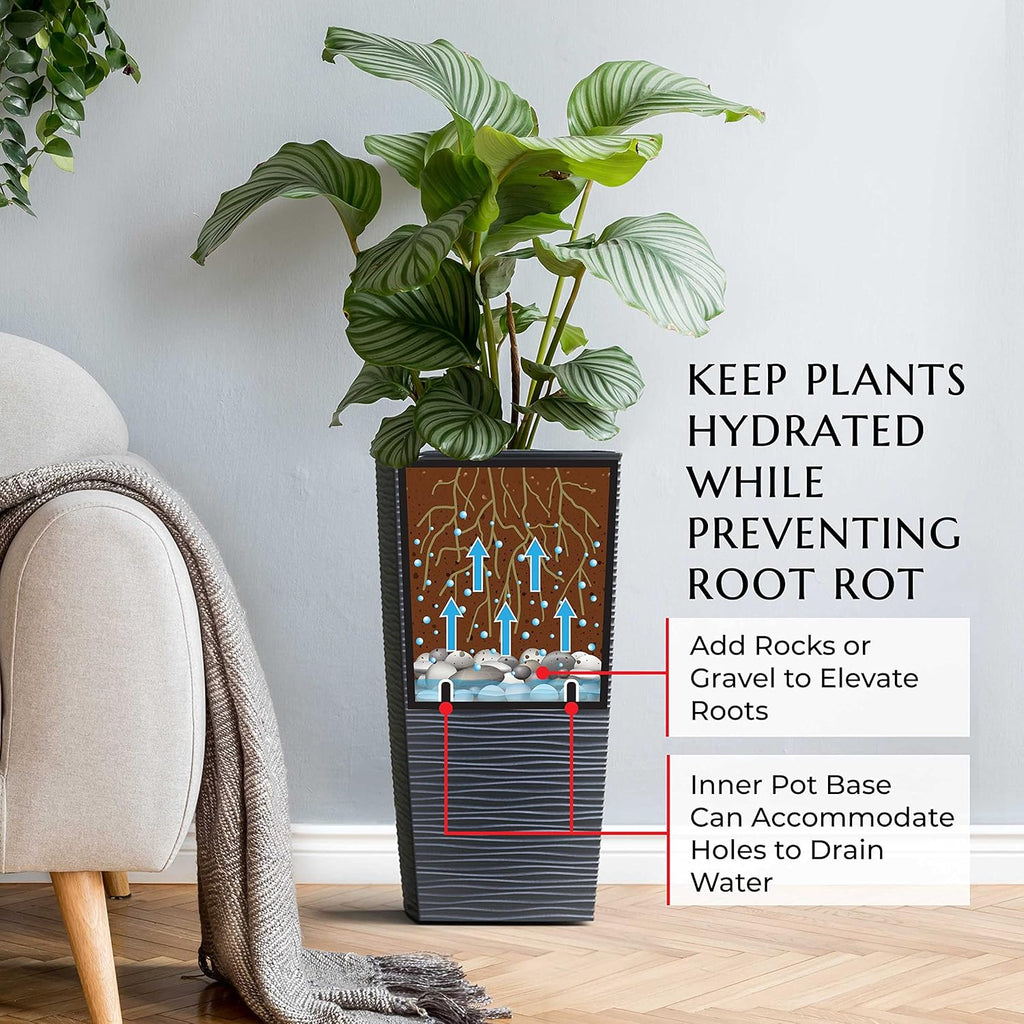Mueller Janska M-Resin Heavy Duty Tall Planter - 24” Modern Indoor/Outdoor Flower Pot Set | Dark Gray, Built-In Drainage