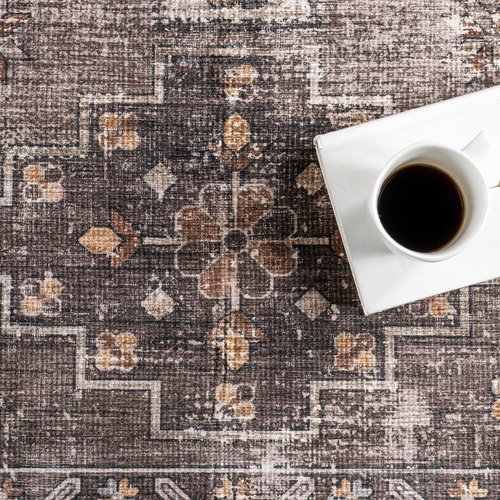 nuLOOM 2'6" x 8' Machine Washable Area Rug with Waterproof Spill Proof Surface, Non Slip Backing and Stain Resistant for Living Room, Bedroom, Kitchen, Dining Room, Blessing Dark Brown