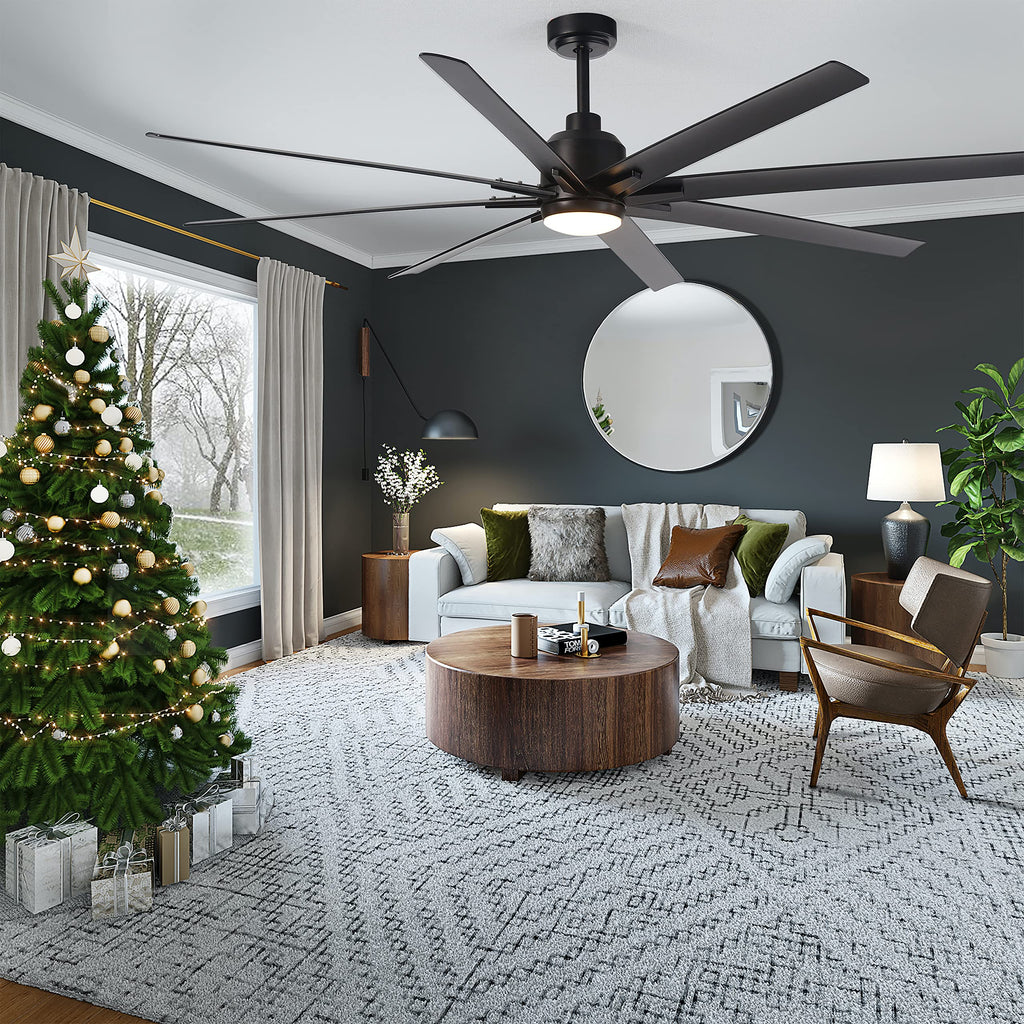 FINXIN Indoor Ceiling Fan Light Fixtures Black Remote LED 72 Ceiling Fans For Bedroom,Living Room,Dining Room Including DC Motor,8-Blades,Remote Switch