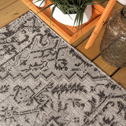 JONATHAN Y Boho Medallion Indoor Outdoor Area Rug 3X5 Black/Gray, Estrella Textured Weave for Backyard, Patio, Porch, Easy-Cleaning, High Traffic, Pet-Friendly, Non-Shedding (SMB105D-3)