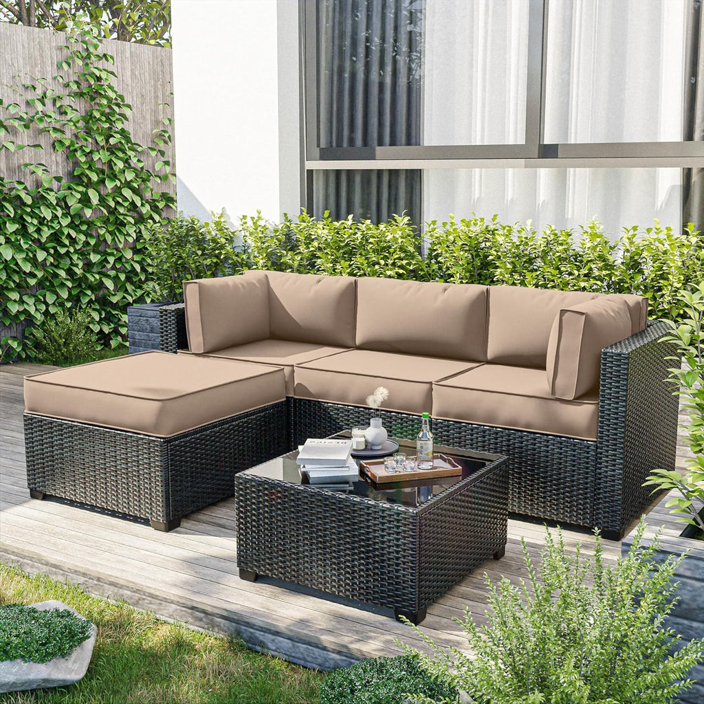 Skiennix Outdoor Patio Furniture Cushion Covers - Waterproof Replacement Set for 5 Cushions
