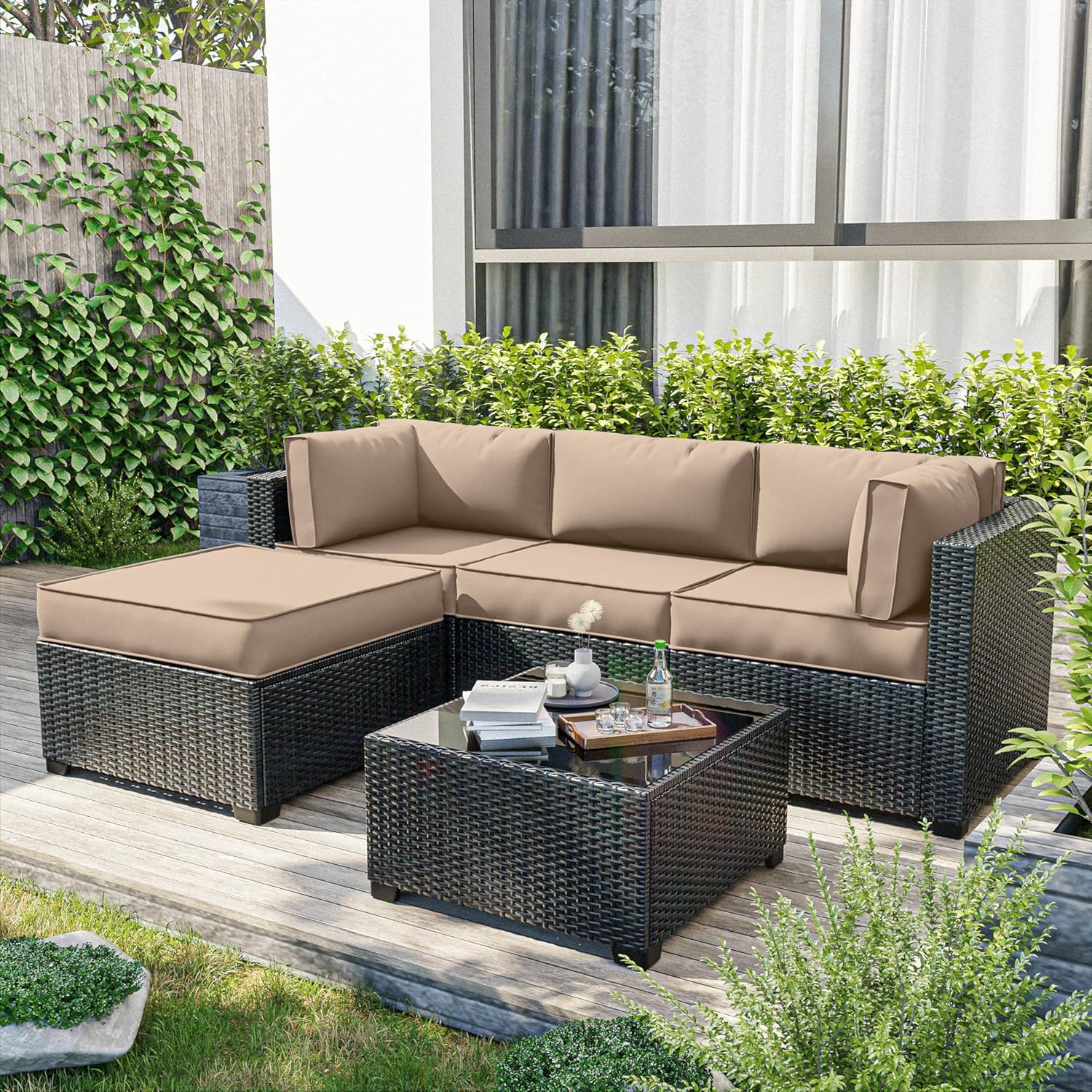 Skiennix Outdoor Patio Furniture Cushion Covers - Waterproof Replacement Set for 5 Cushions