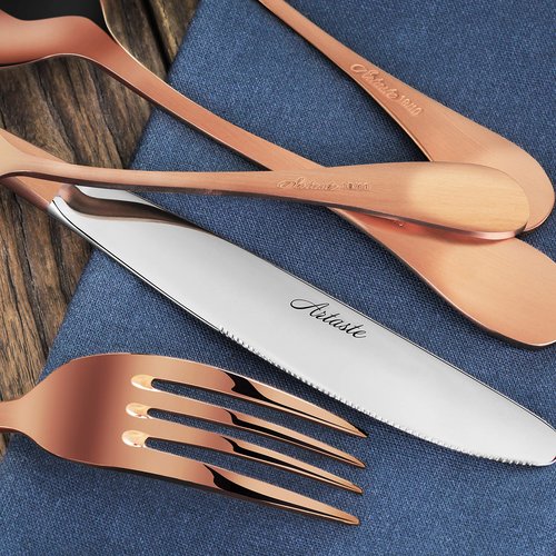 Artaste 56921 Rain 18/10 Stainless Steel Flatware 20-Piece Set, Copper Finish, Service for 4